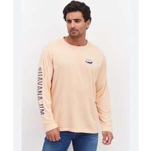 Havana Jim Mens L‎ Peach Fishing Long Sleeve T-Shirt UPF Moisture Wicking 0344